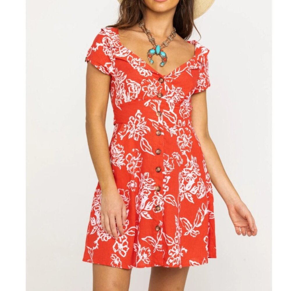 Free People Red Floral Button-Front Mini Dress